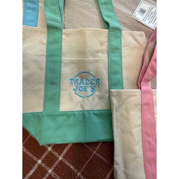 Complete Set of 4 Trader Joe's Pastel Canvas Mini Totes – NWT - Picture 2 of 7